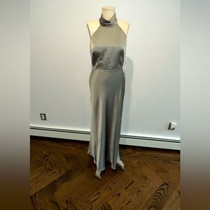 Jenny Yoo Nicole luxe satin halter dress in Moss green. Size 10